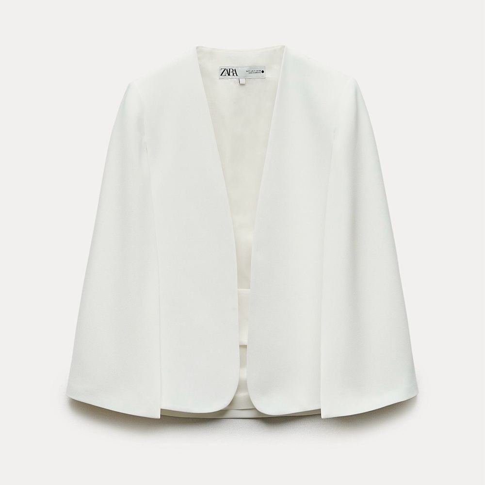 Zara ZW Collection White Cape Blazer Sleeveless Vest Bridal Minimalist - Picture 14 of 15